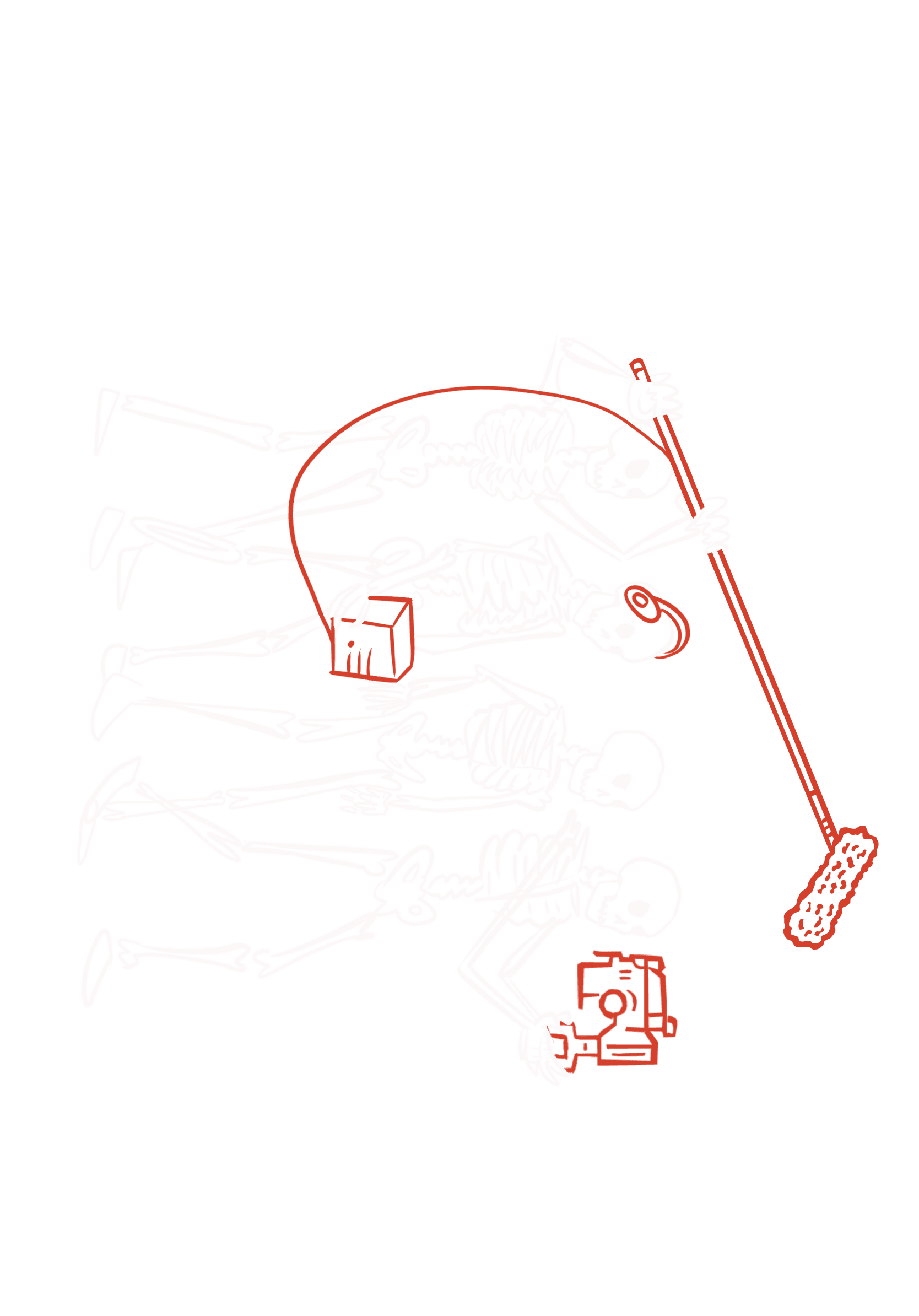 Illustrated film crew of skeletons